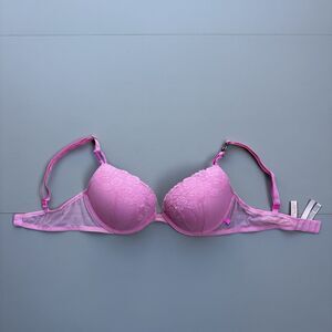36C So Pink Petal Rose LACE Extreme Lift Victorias Secret Plunge PushUp UW Bra